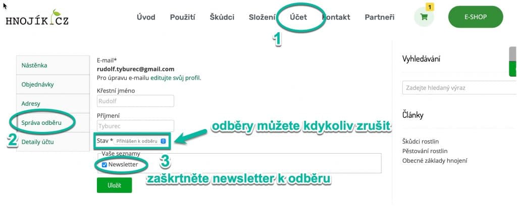 odběr newsletterů Hnojík