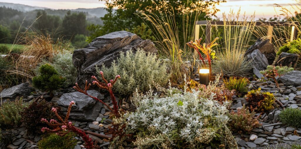 modern led illuminated rockery garden